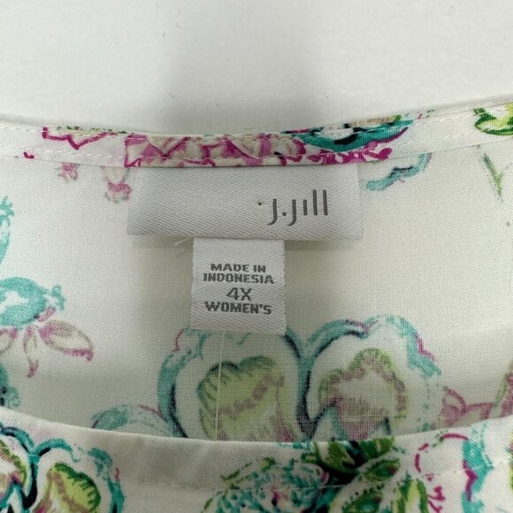 J Jill Floral Sleeveless Top 4X White Teal Lightweight Summer - Picture 3 of 9